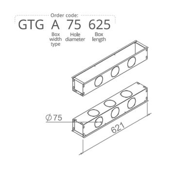   Anemosztát doboz egysoros vagy kétsoros befúvóhoz 3db 75mm-es cső csatlakozással, 625mm hosszban GTGA75625
