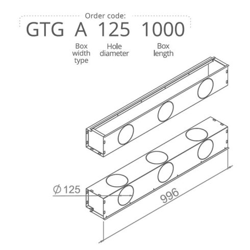 Anemosztát doboz egysoros vagy kétsoros befúvóhoz 3db 125mm-es cső csatlakozással, 1000mm hosszban GTGA1251000