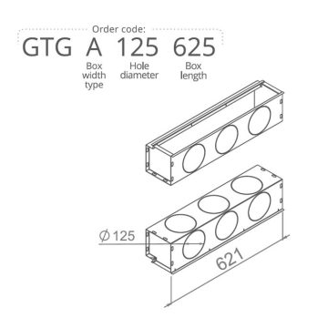   Anemosztát doboz egysoros vagy kétsoros befúvóhoz 3db 125mm-es cső csatlakozással, 625mm hosszban GTGA125625