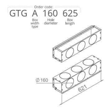   Anemosztát doboz egysoros vagy kétsoros befúvóhoz 3db 160mm-es cső csatlakozással, 625mm hosszban GTGA160625