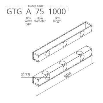   Anemosztát doboz egysoros vagy kétsoros befúvóhoz 3db 75mm-es cső csatlakozással, 1000mm hosszban GTGA751000
