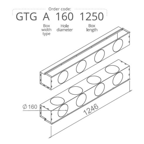 Anemosztát doboz egysoros vagy kétsoros befúvóhoz 4db 160mm-es cső csatlakozással, 1250mm hosszban GTGA1601250