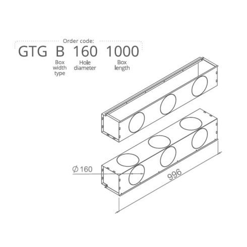 Anemosztát doboz háromsoros befúvóhoz 3db 160mm-es cső csatlakozással, 1000mm hosszban GTGB1601000