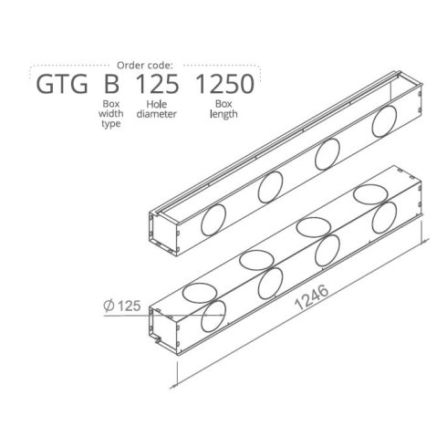 Anemosztát doboz háromsoros befúvóhoz 4db 125mm-es cső csatlakozással, 1250mm hosszban GTGB1251250