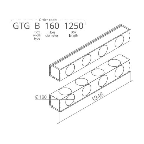 Anemosztát doboz háromsoros befúvóhoz 4db 160mm-es cső csatlakozással, 1250mm hosszban GTGB1601250