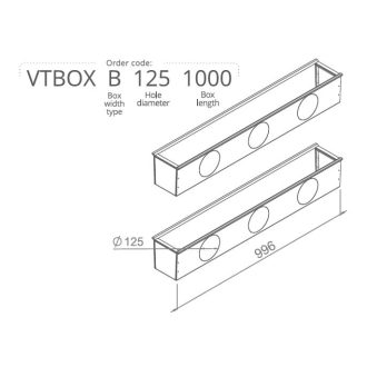   Hőszigetelt anemosztát doboz kétsoros befúvóhoz 1000mm hosszú, 3db 125mm-es csatlakozással VTBOXB1251000