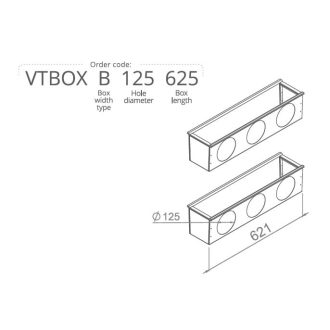   Hőszigetelt anemosztát doboz kétsoros befúvóhoz 625mm hosszú, 3db 125mm-es csatlakozással VTBOXB125625