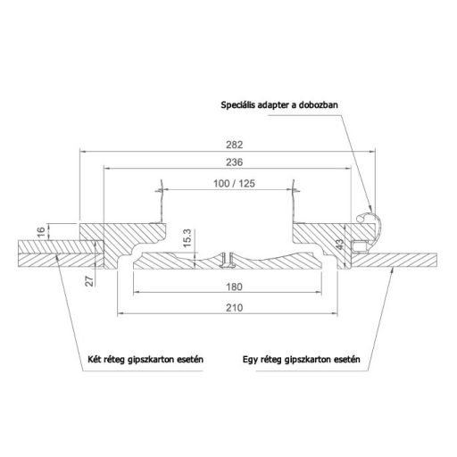 Süllyeszthető kerek légszelep befúvásra koanda effektussal, d125mm PCIRCLE125